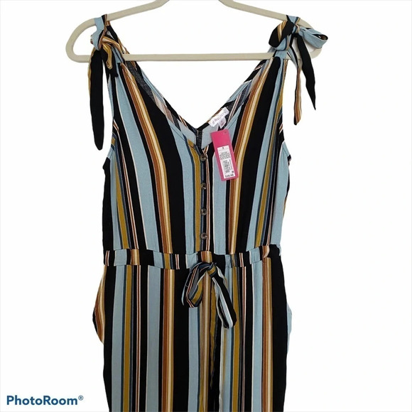Multicolor Striped Sleeveless V-Neck Jumpsuit S - Picture 4 of 11